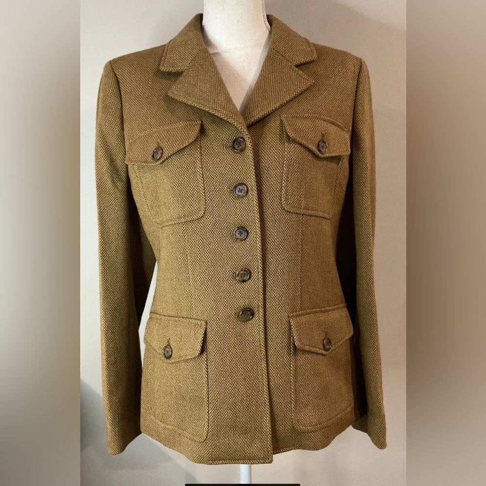 Lauren Ralph Lauren Brown Russ Yarn Dye Twill Wool Jacket/Blazer Women Sz 12 NWT - Picture 6 of 13
